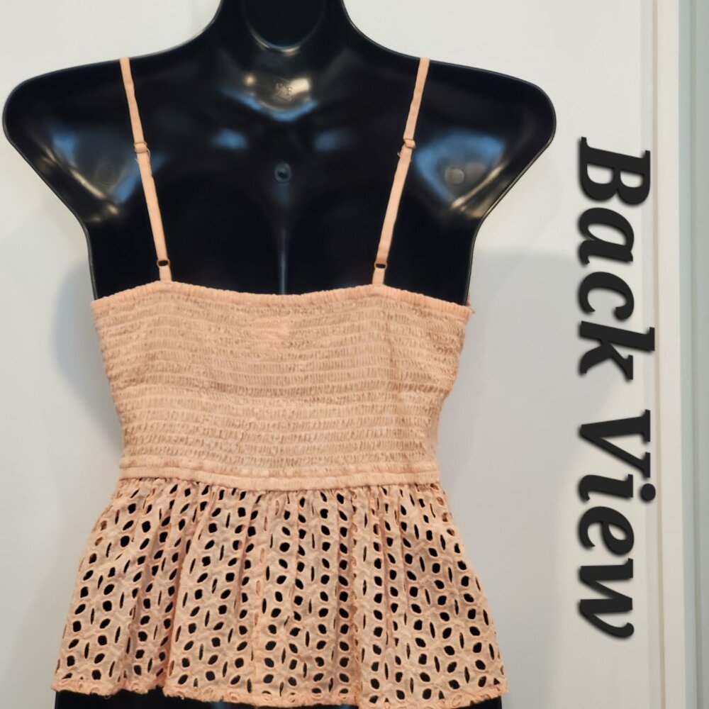 Japna Peach Lace Adjustable Strap Cotton Peplum Camin Top, Medium - Picture 3 of 7